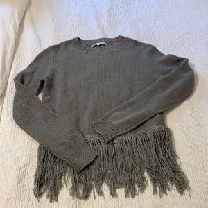 Gray fringe crewneck sweater